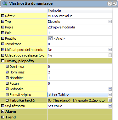 Vlastnosti a dynamizace zdrojové proměnné