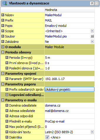 Vlastnosti a dynamizaci proměnné modulu Mailer