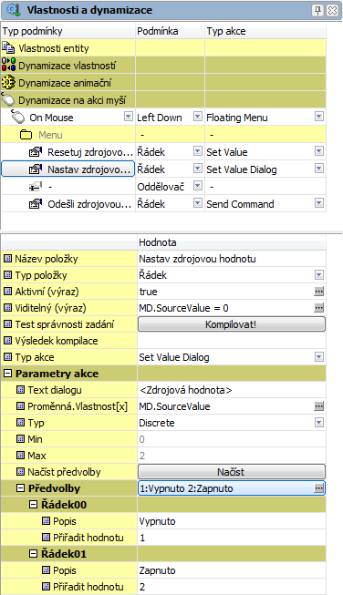 Dynamizace tlačítka Set Value Dialog 