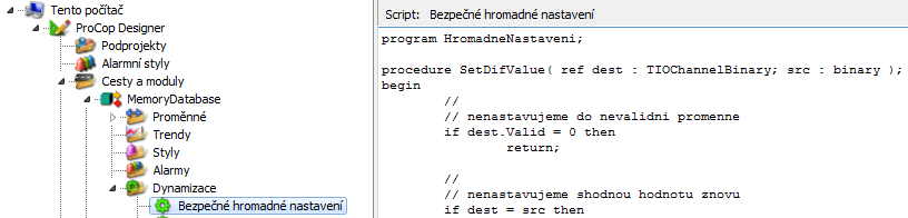 Dynamizace u modulu paměťové databáze Dynamizace u modulu paměťové databáze